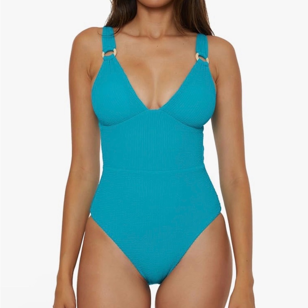 ! NWT. Lucky Brand Women's Standard
Valencia One Piece Swimsuit, Plunge V-Neck,